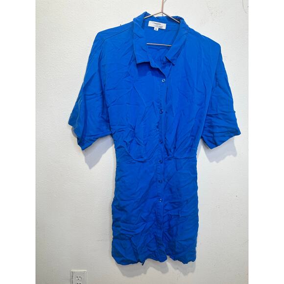 THAKOON Women's Blue Button Front Collared Tie Waist Mini Shirt Dress Size 14 - Picture 3 of 15